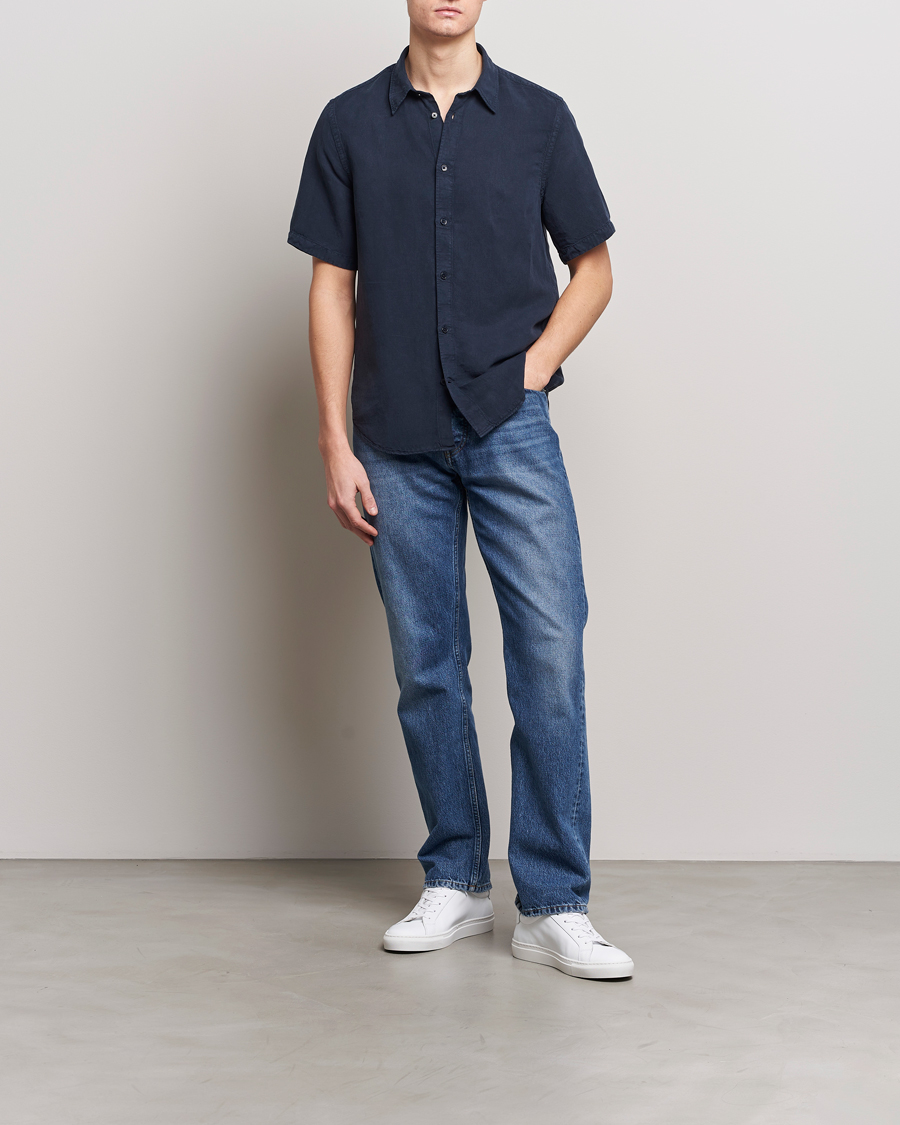 Herren | Hemden | NN07 | Arne Tencel/Linen Short Sleeve Shirt Navy Blue