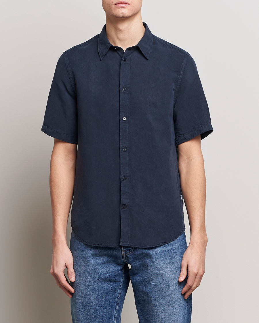 Herren | The Linen Lifestyle | NN07 | Arne Tencel/Linen Short Sleeve Shirt Navy Blue