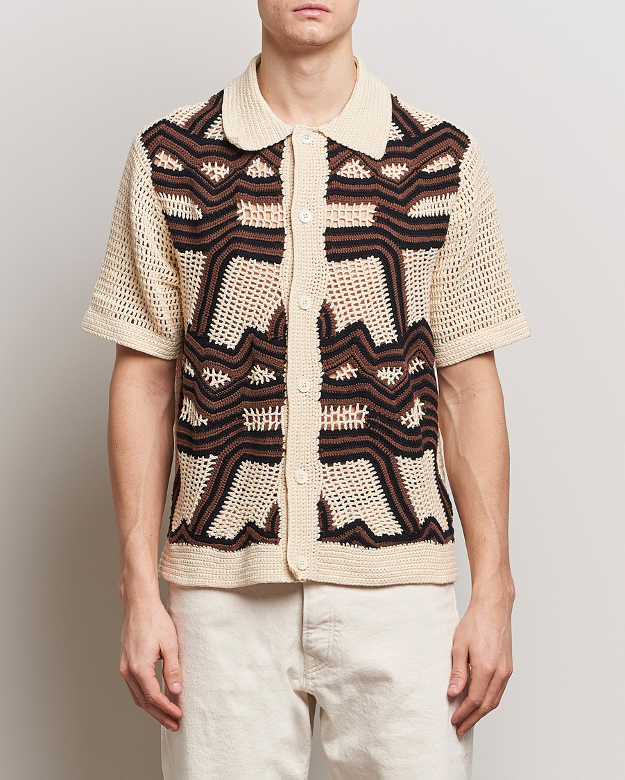 Men | Shirts | NN07 | Nolan Croche Knitted Short Sleeve Shirt Ecru