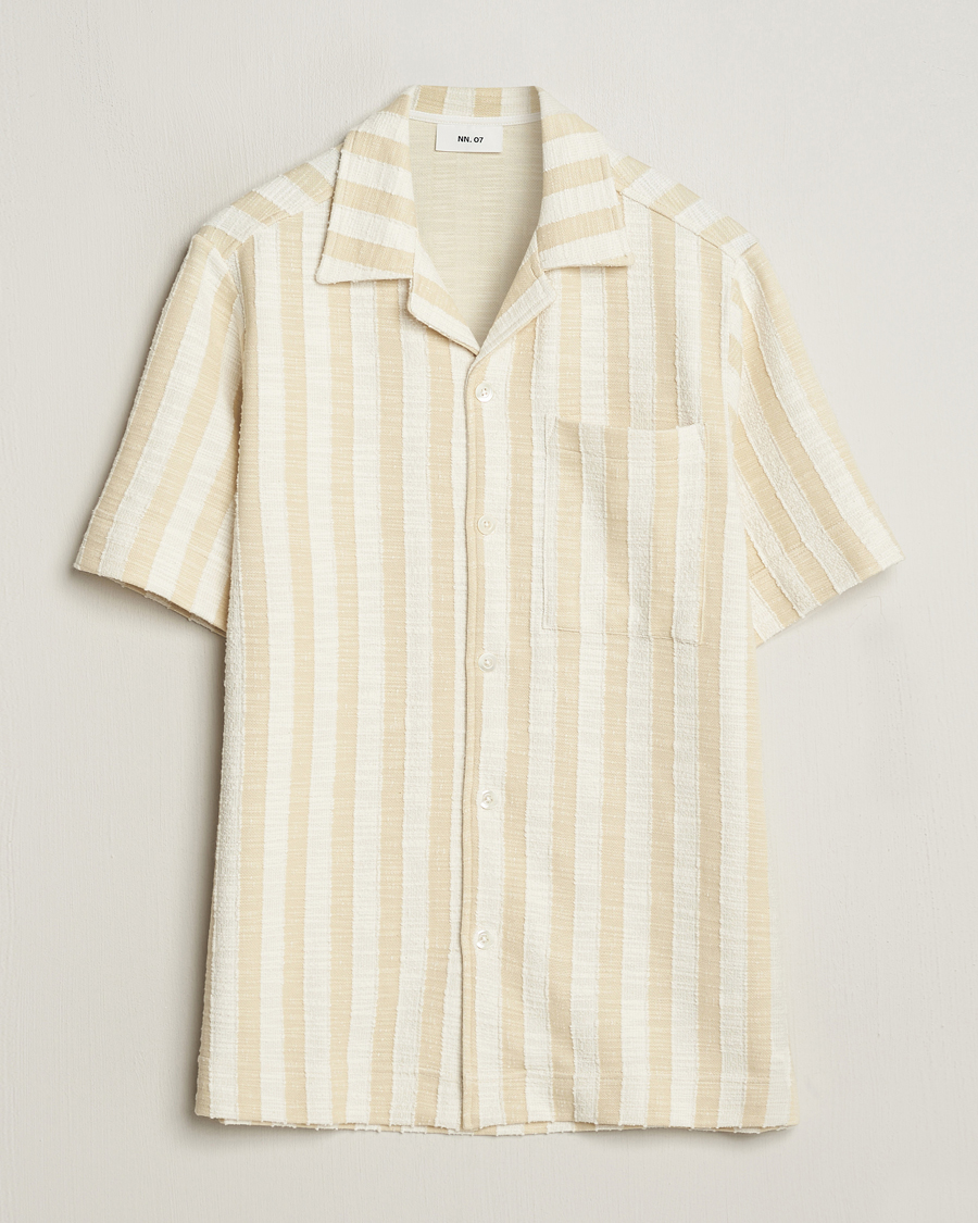 Herren | Hemden | NN07 | Julio Striped Short Sleeve Shirt Khaki/White