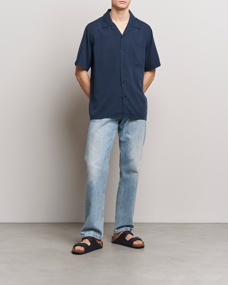 Herren | Hemden | NN07 | Julio Ripstop Short Sleeve Shirt Navy Blue