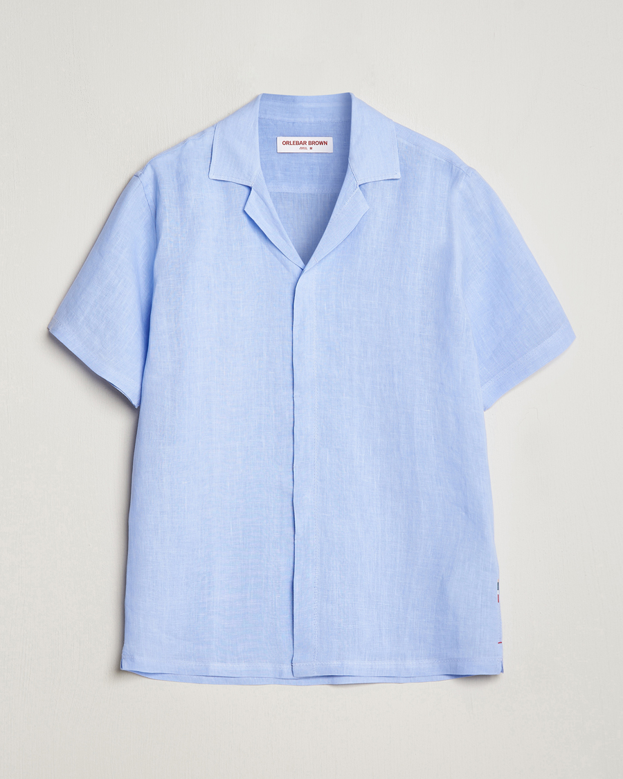 Herren | Hemden | Orlebar Brown | Maitan Short Sleeve Linen Shirt Soft Blue
