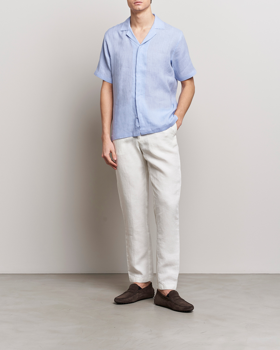 Herren | Hemden | Orlebar Brown | Maitan Short Sleeve Linen Shirt Soft Blue