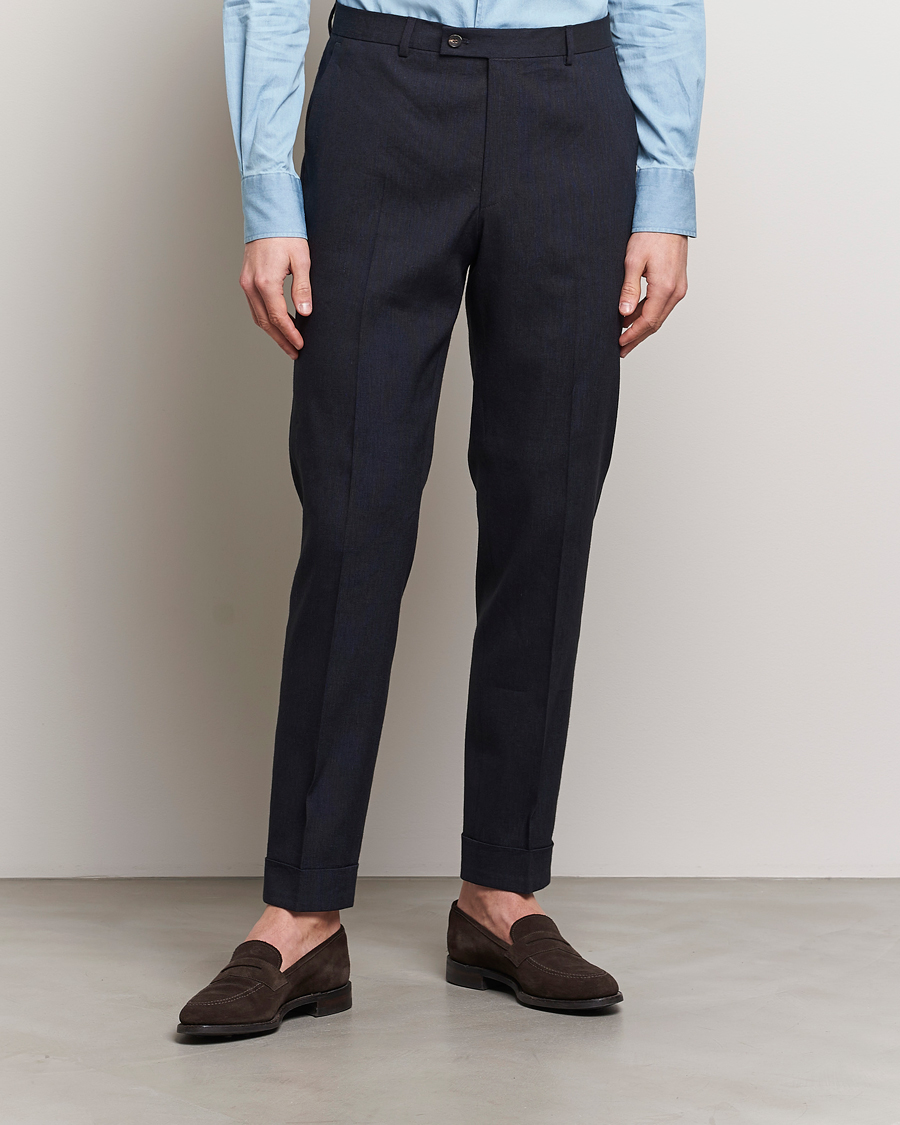 Herren | Morris | Morris Heritage | Jack Summer Linen Trousers Navy