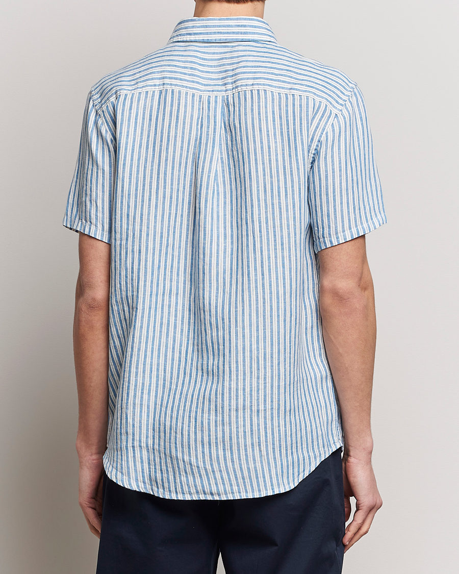 Herren | Hemden | LES DEUX | Kris Linen Striped Short Sleeve Shirt Blue/Ivory