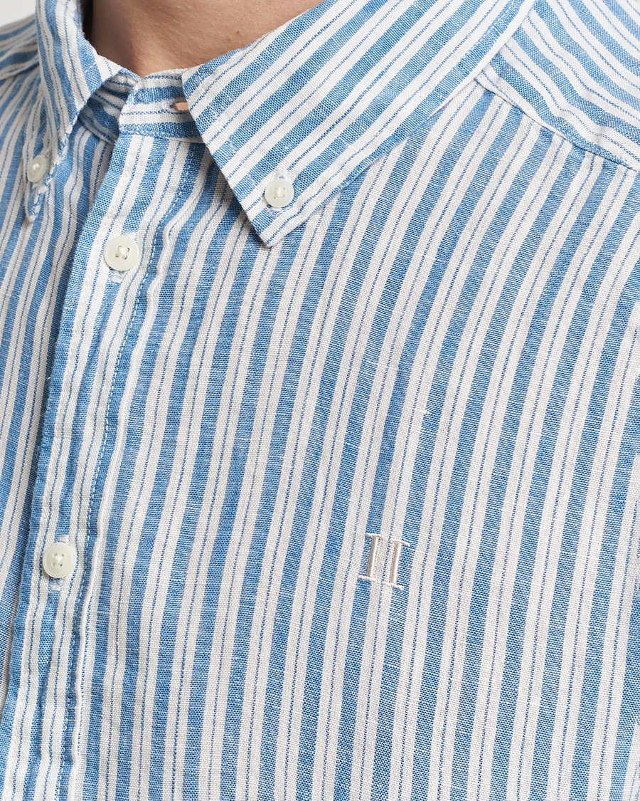 Herren | Hemden | LES DEUX | Kris Linen Striped Short Sleeve Shirt Blue/Ivory