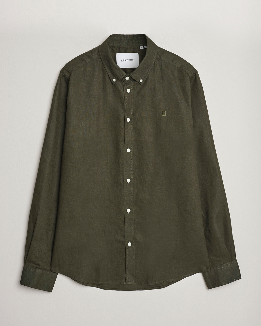 Herren | Hemden | LES DEUX | Kristian Linen Button Down Shirt Olive Night
