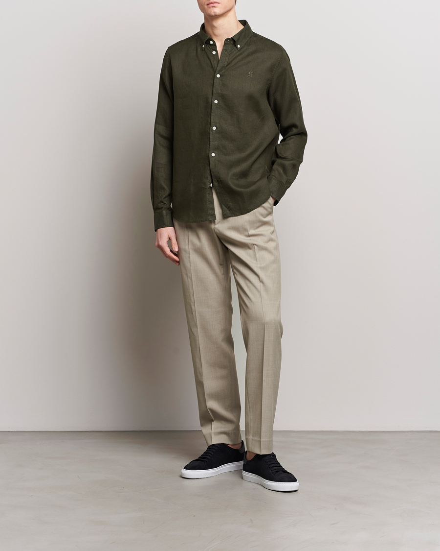 Herren | Hemden | LES DEUX | Kristian Linen Button Down Shirt Olive Night
