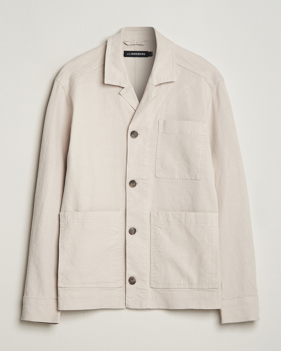 Herren | Hemden | J.Lindeberg | Errol Linen/Cotton Workwear Overshirt Moonbeam