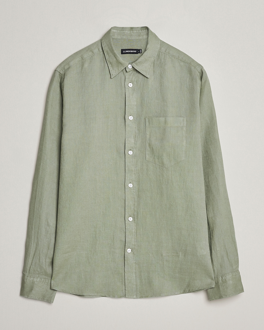 Herren | Hemden | J.Lindeberg | Regular Fit Clean Linen Shirt Oil Green