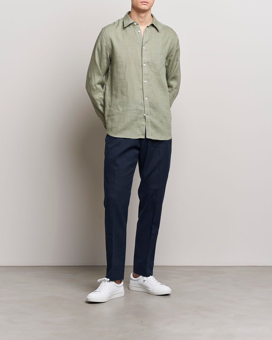 Herren | Hemden | J.Lindeberg | Regular Fit Clean Linen Shirt Oil Green