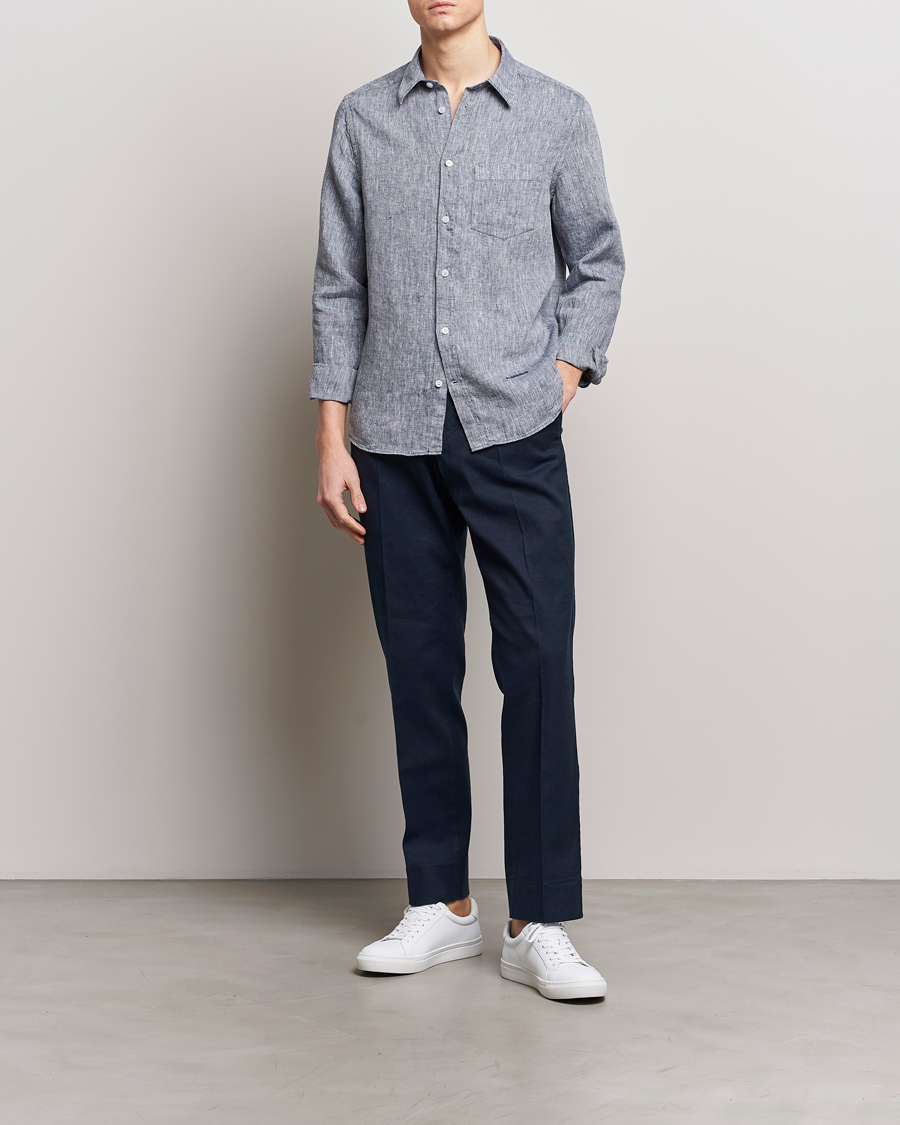 Herren | Hemden | J.Lindeberg | Slim Fit Linen Melange Shirt Navy