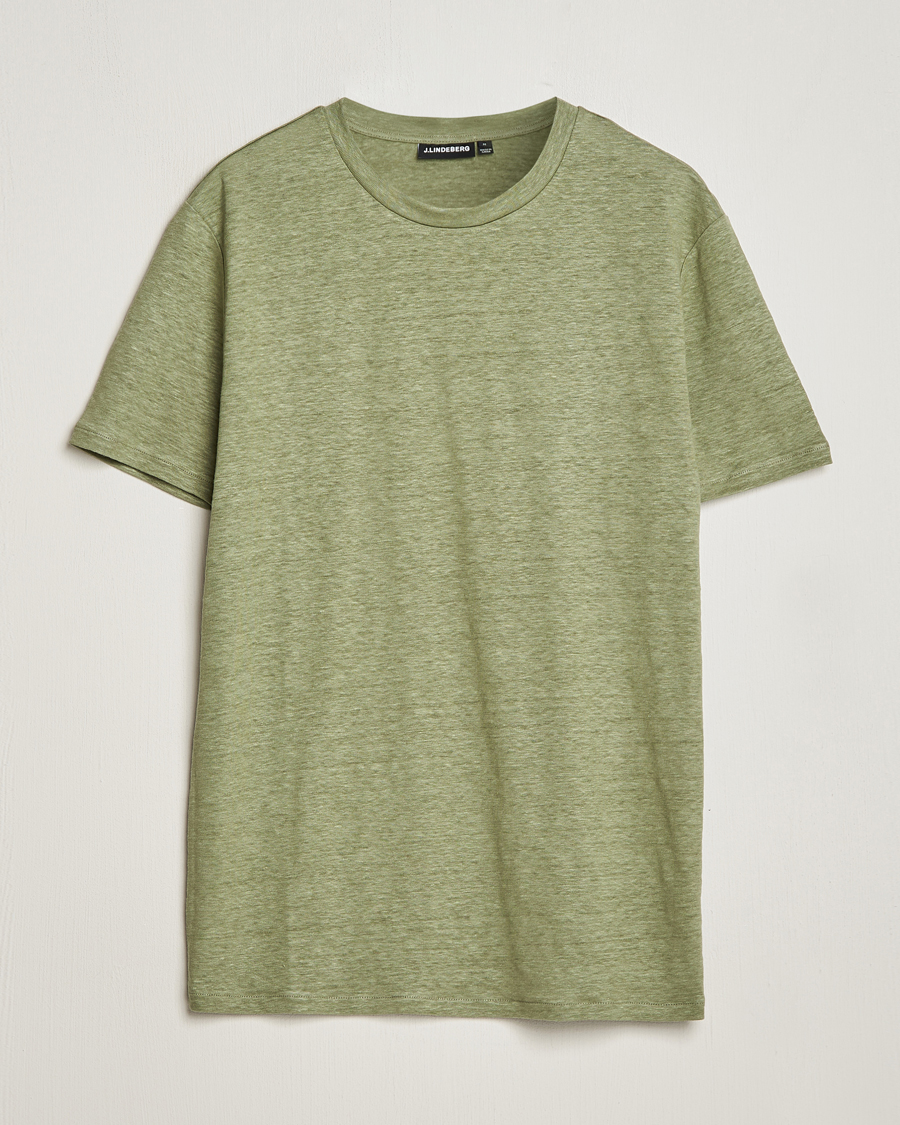 Herren | T-Shirts | J.Lindeberg | Coma Linen T-Shirt Oil Green
