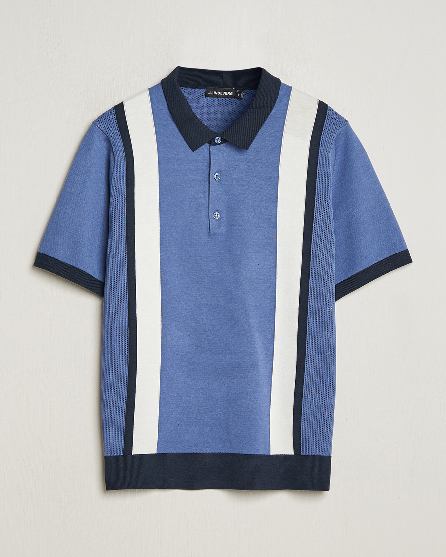 Herren | Poloshirts | J.Lindeberg | Reymond Stripe Knitted Polo Bijou Blue