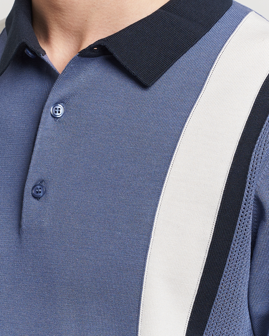 Herren | Poloshirts | J.Lindeberg | Reymond Stripe Knitted Polo Bijou Blue
