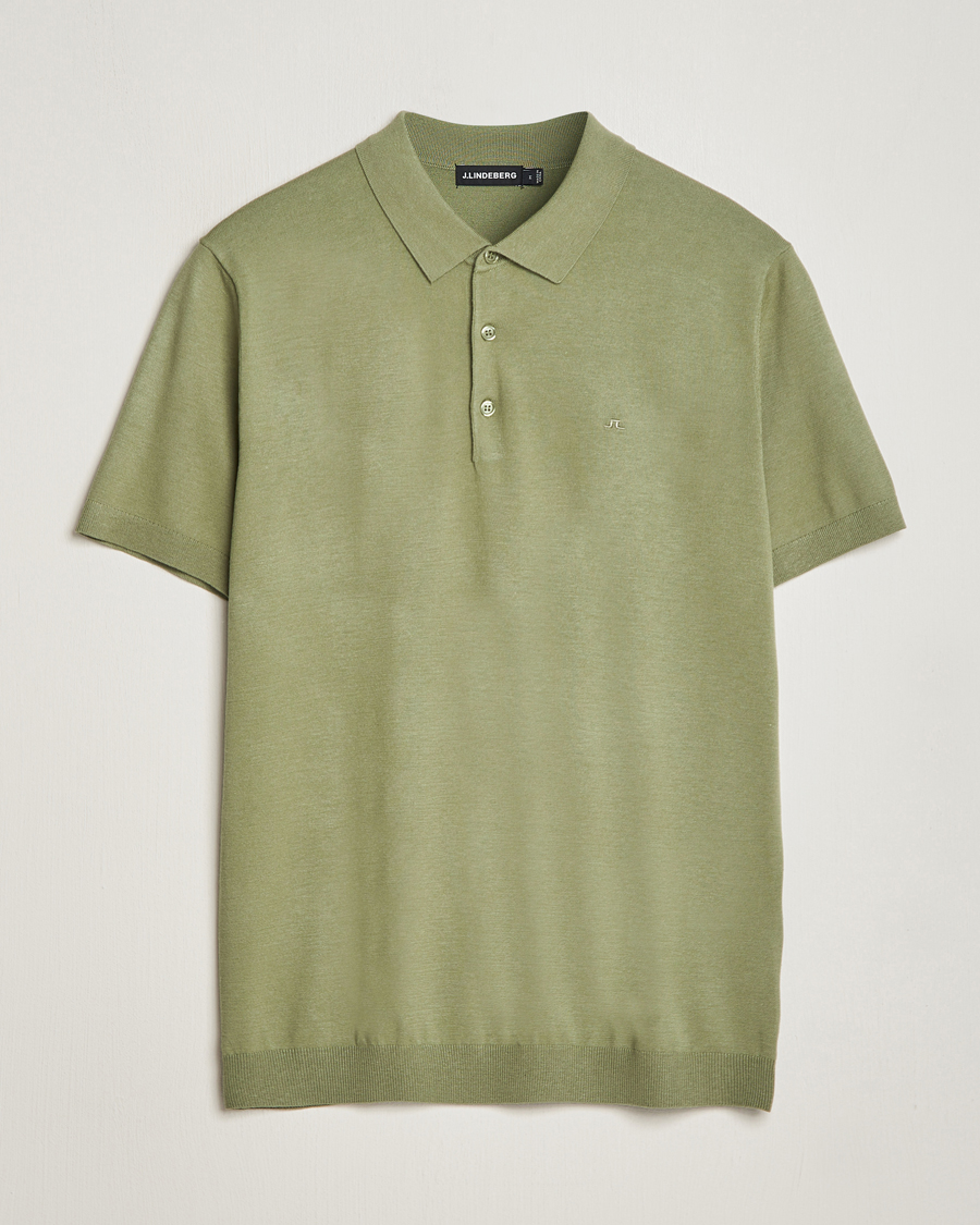 Herren | Poloshirts | J.Lindeberg | Ridge Rayon Silk Polo Oil Green