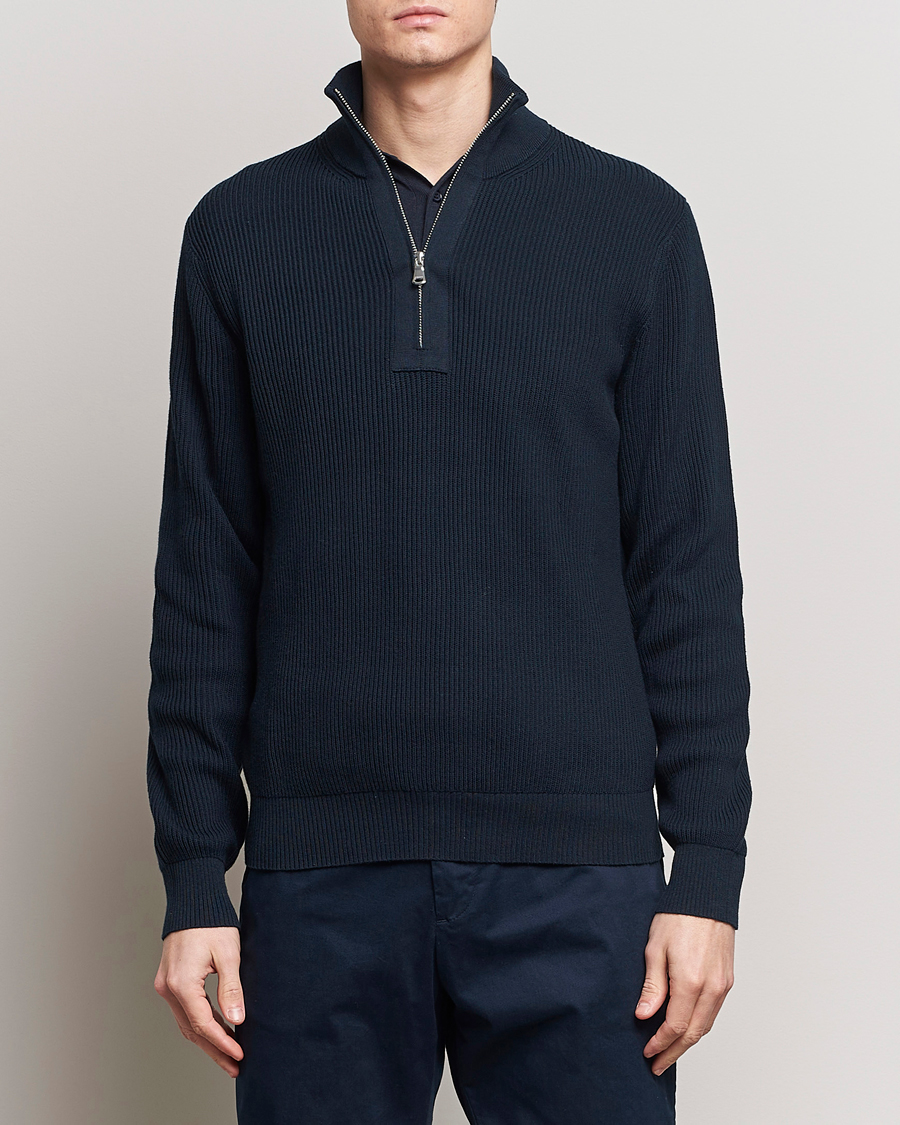 Herren | Half-zip | J.Lindeberg | Alex Half Zip Organic Cotton Sweater Navy