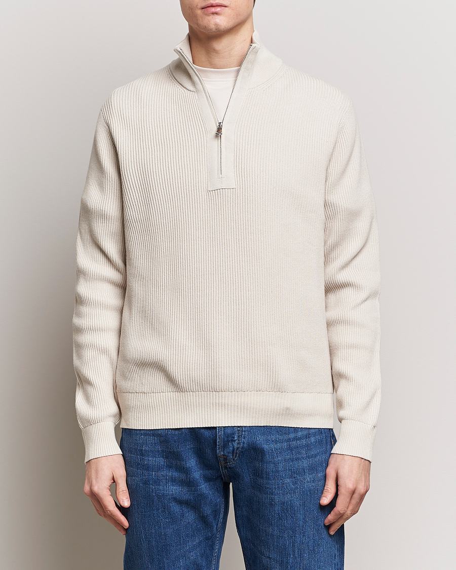 Herren | Half-zip | J.Lindeberg | Alex Half Zip Organic Cotton Sweater Moonbeam