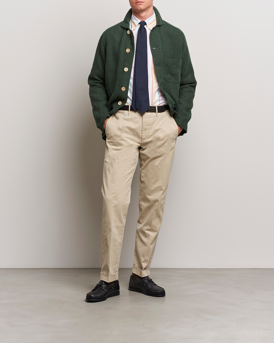 Herren | Jacken | Drake's | Heavy Linen Chore Jacket Green