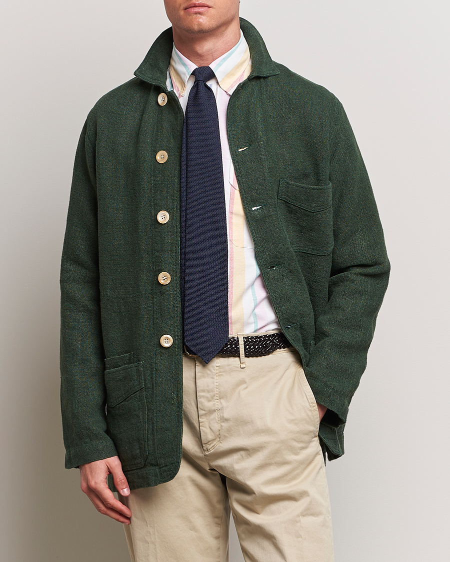 Herren | Jacken | Drake's | Heavy Linen Chore Jacket Green