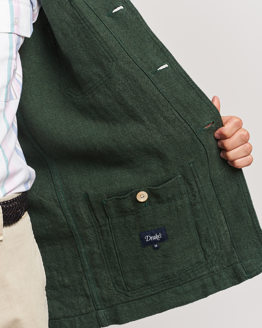 Herren | Jacken | Drake's | Heavy Linen Chore Jacket Green