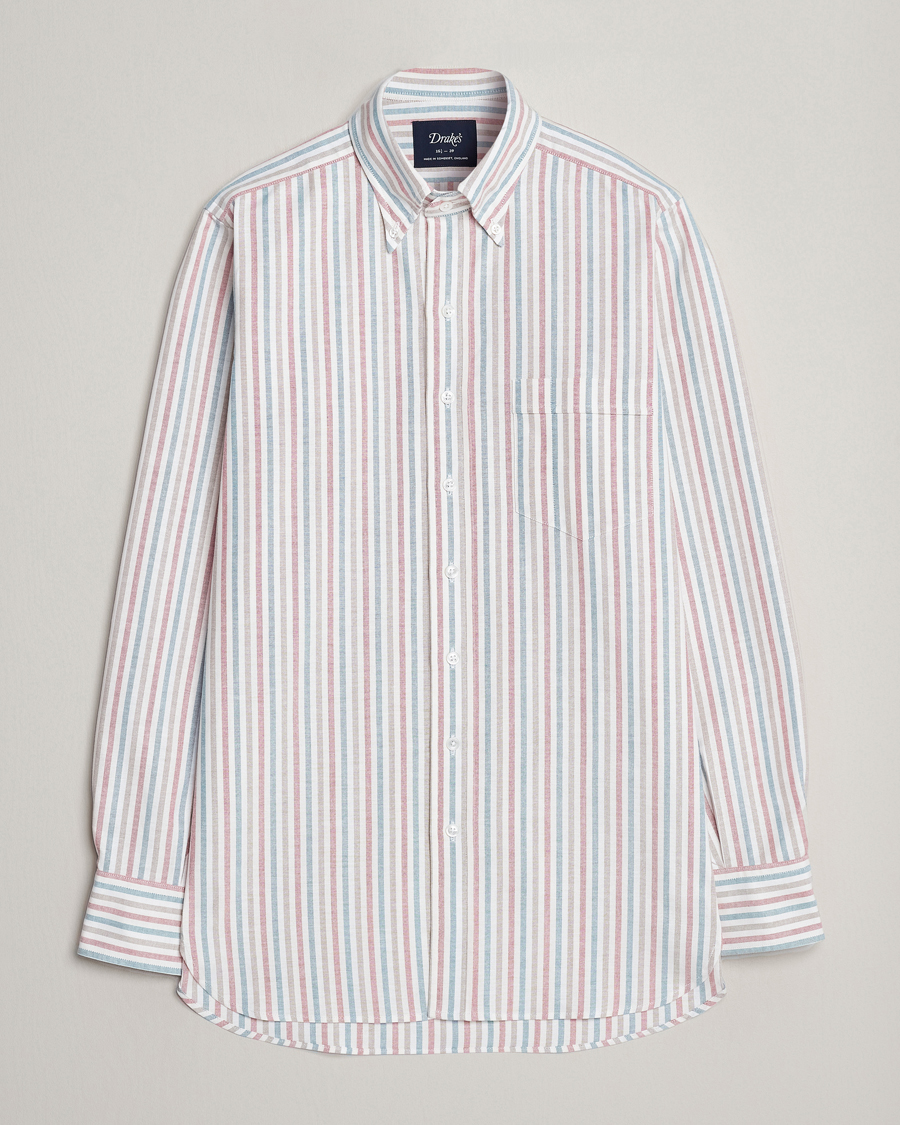 Herren | Hemden | Drake's | Thin Tripple Stripe Oxford Shirt White