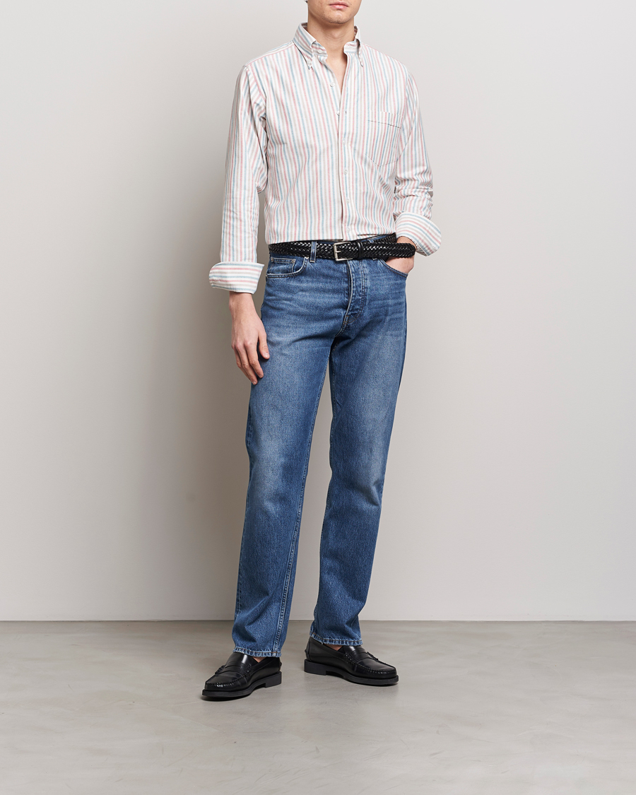 Herren | Hemden | Drake's | Thin Tripple Stripe Oxford Shirt White