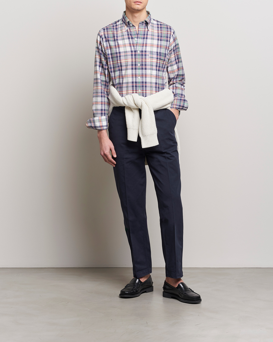 Herren | Hemden | Drake's | Madras Checked Linen Button Down Shirt Navy