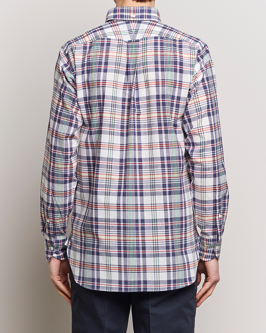 Herren | Hemden | Drake's | Madras Checked Linen Button Down Shirt Navy