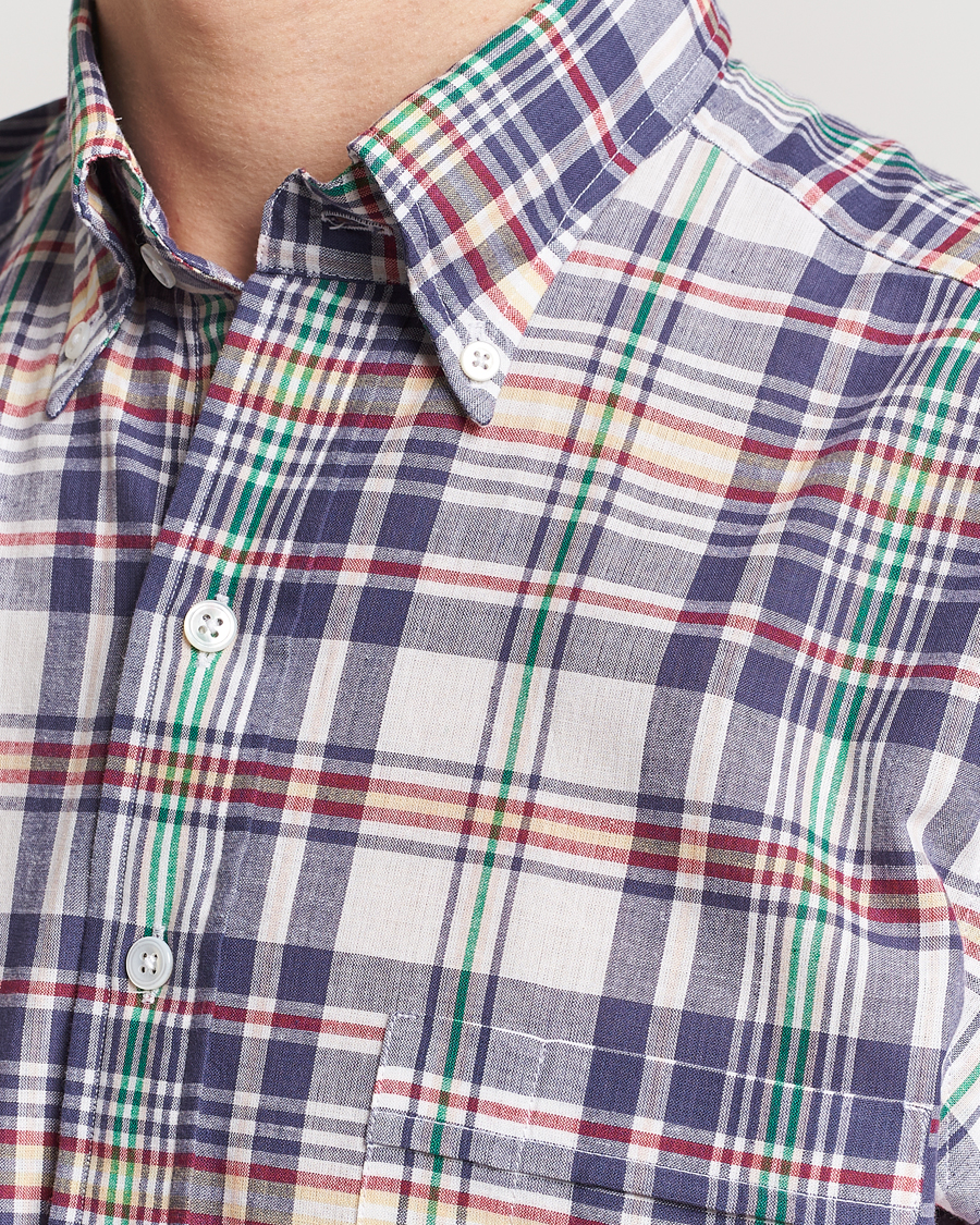 Herren | Hemden | Drake's | Madras Checked Linen Button Down Shirt Navy