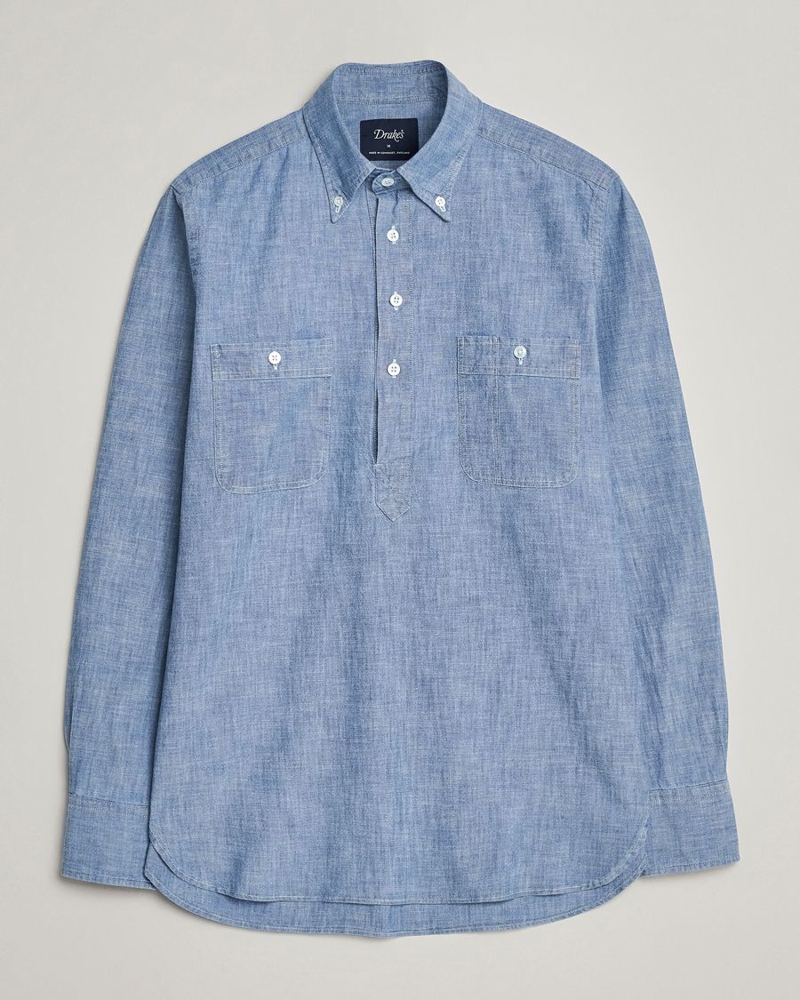 Herren | Hemden | Drake's | Chambray Popover Work Shirt Blue