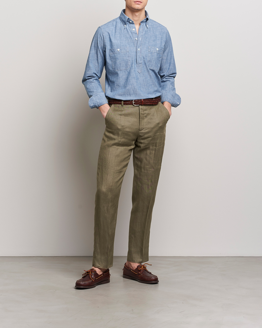 Herren | Hemden | Drake's | Chambray Popover Work Shirt Blue