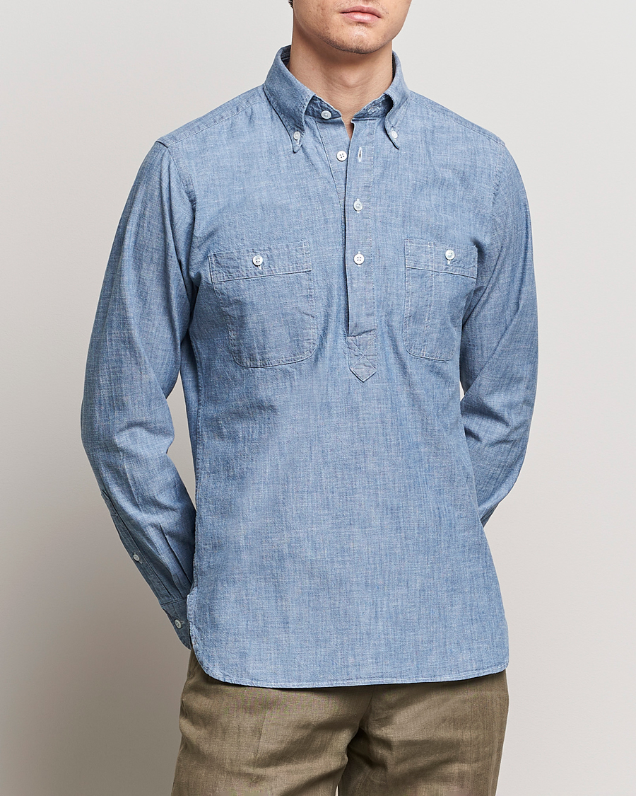 Herren | Hemden | Drake's | Chambray Popover Work Shirt Blue