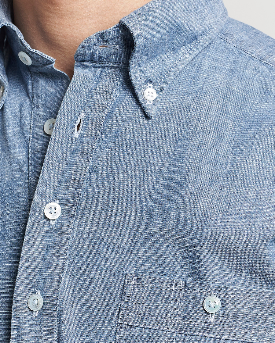 Herren | Hemden | Drake's | Chambray Popover Work Shirt Blue