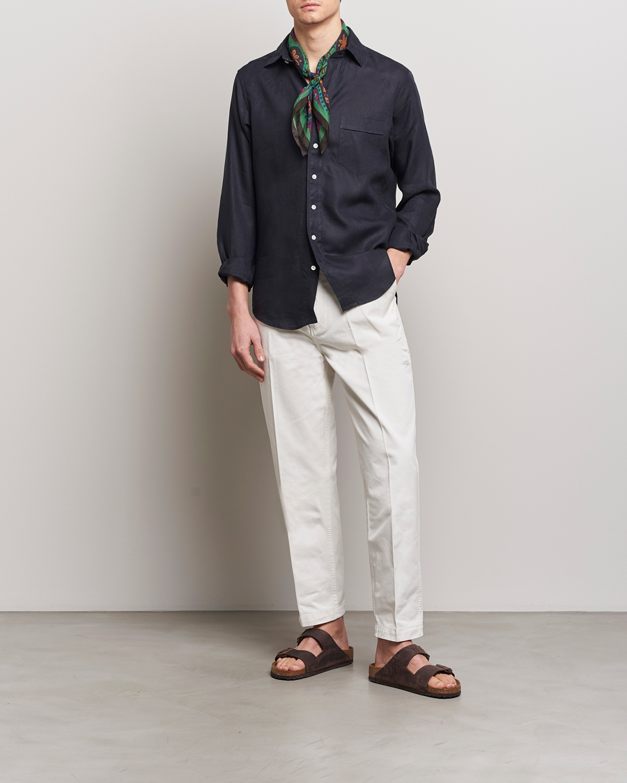 Herren | Hemden | Drake's | Linen Summer Shirt Navy