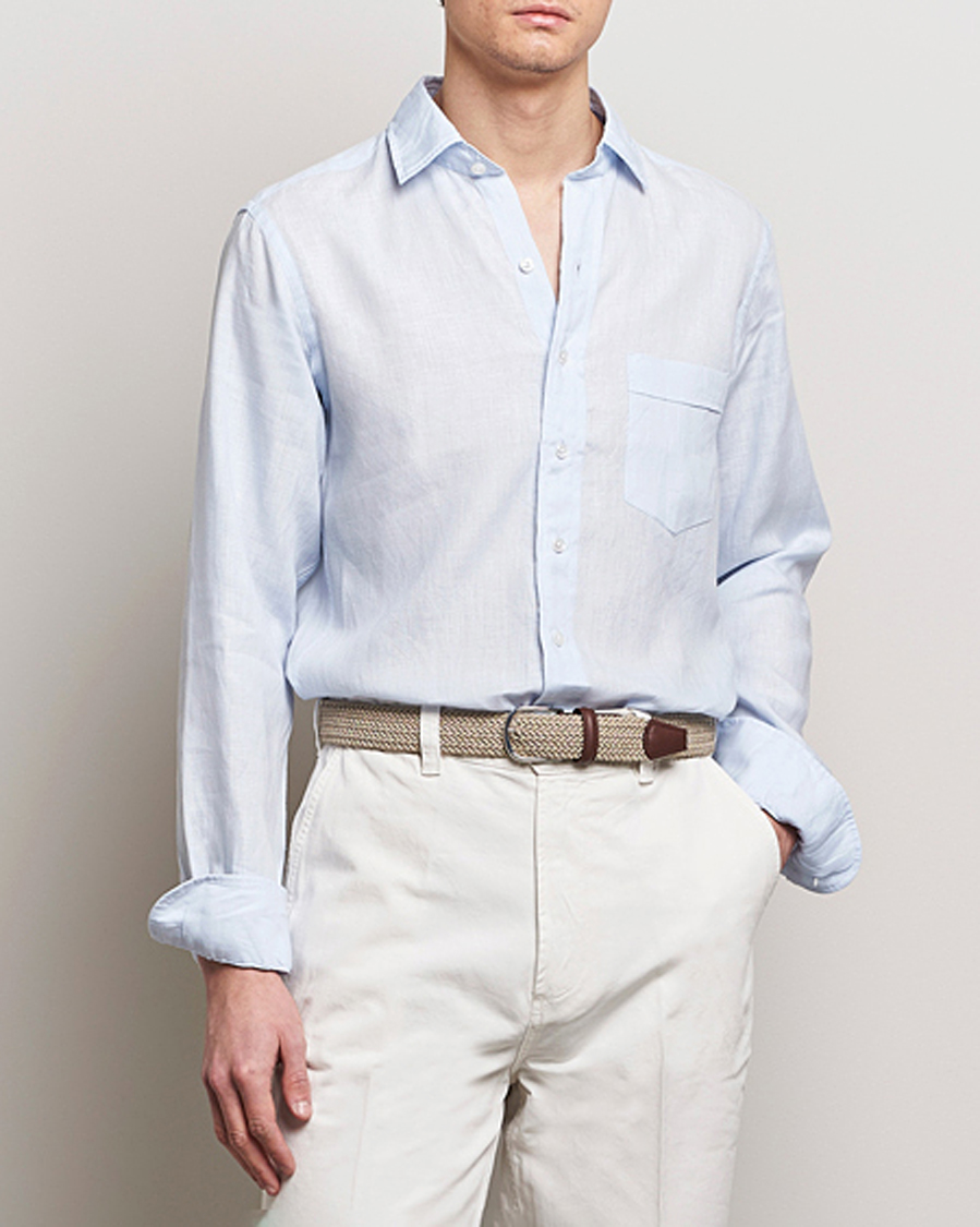 Herren | Hemden | Drake's | Linen Summer Shirt Sky Blue