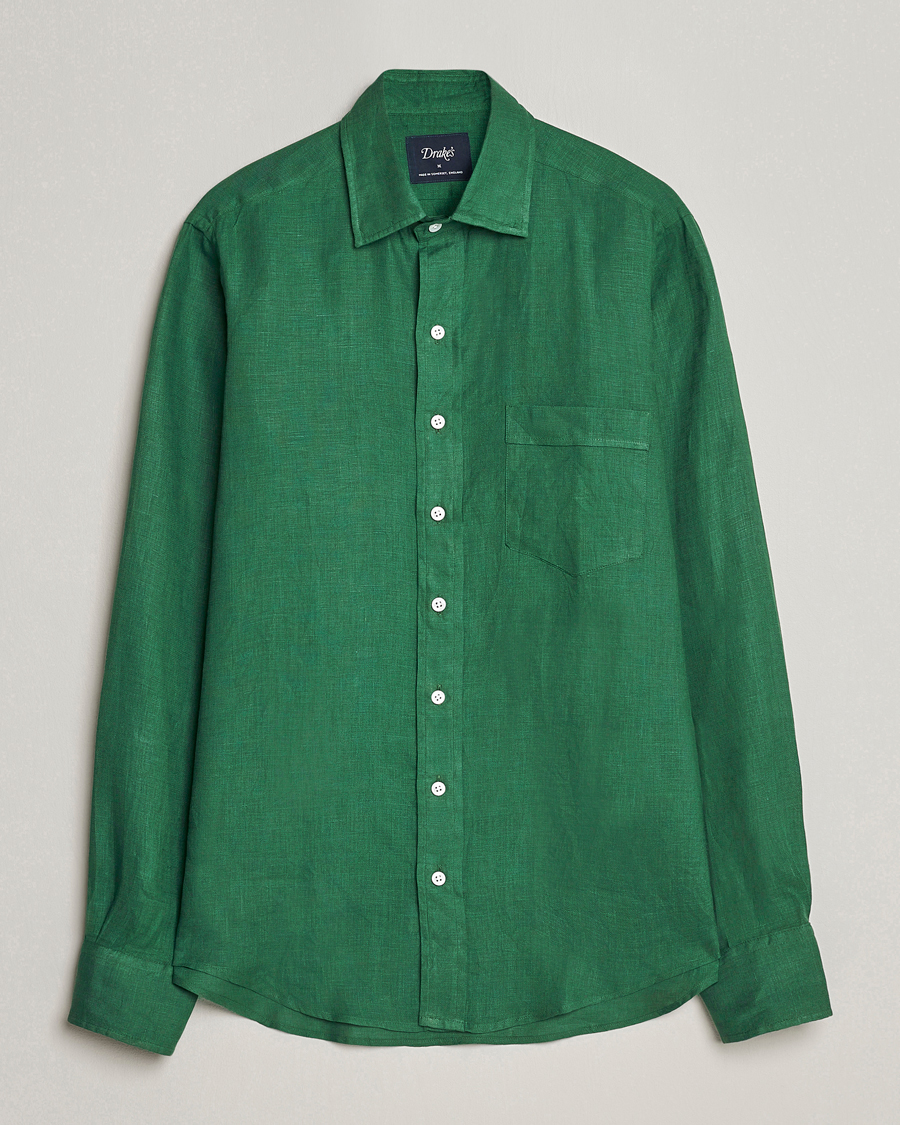 Herren | Hemden | Drake's | Linen Summer Shirt Green