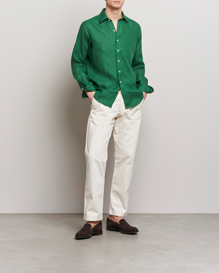 Herren | Hemden | Drake's | Linen Summer Shirt Green