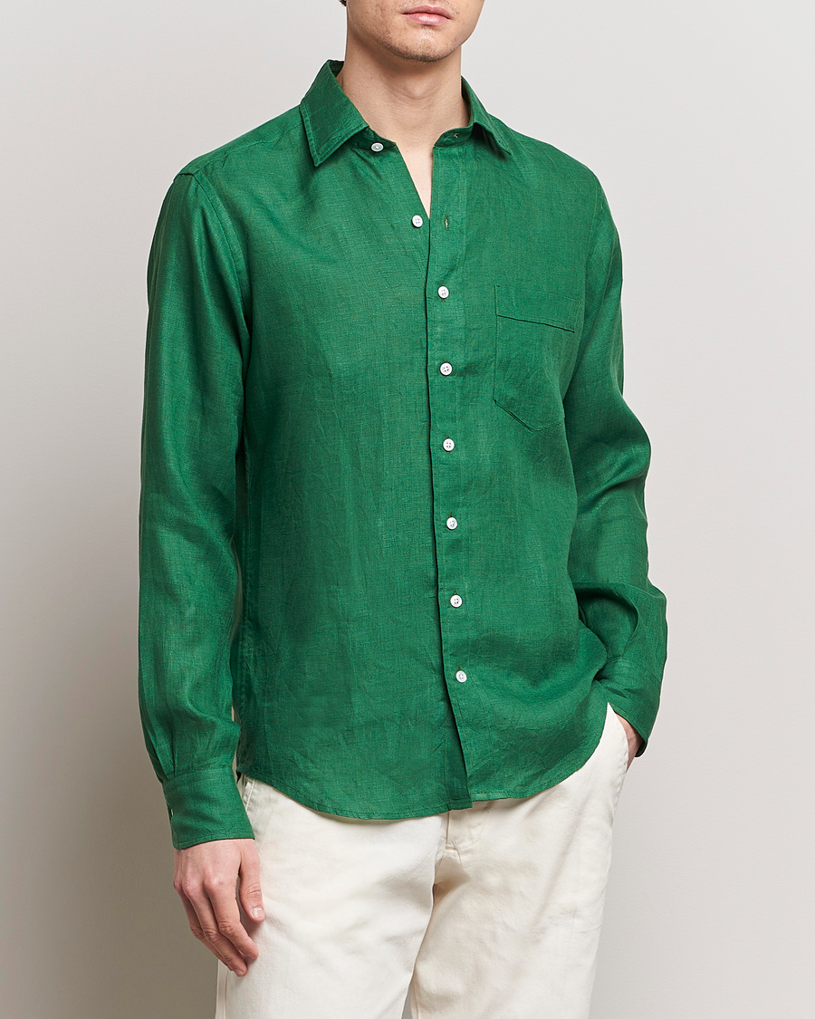 Herren | Drake's | Drake\'s | Linen Summer Shirt Green