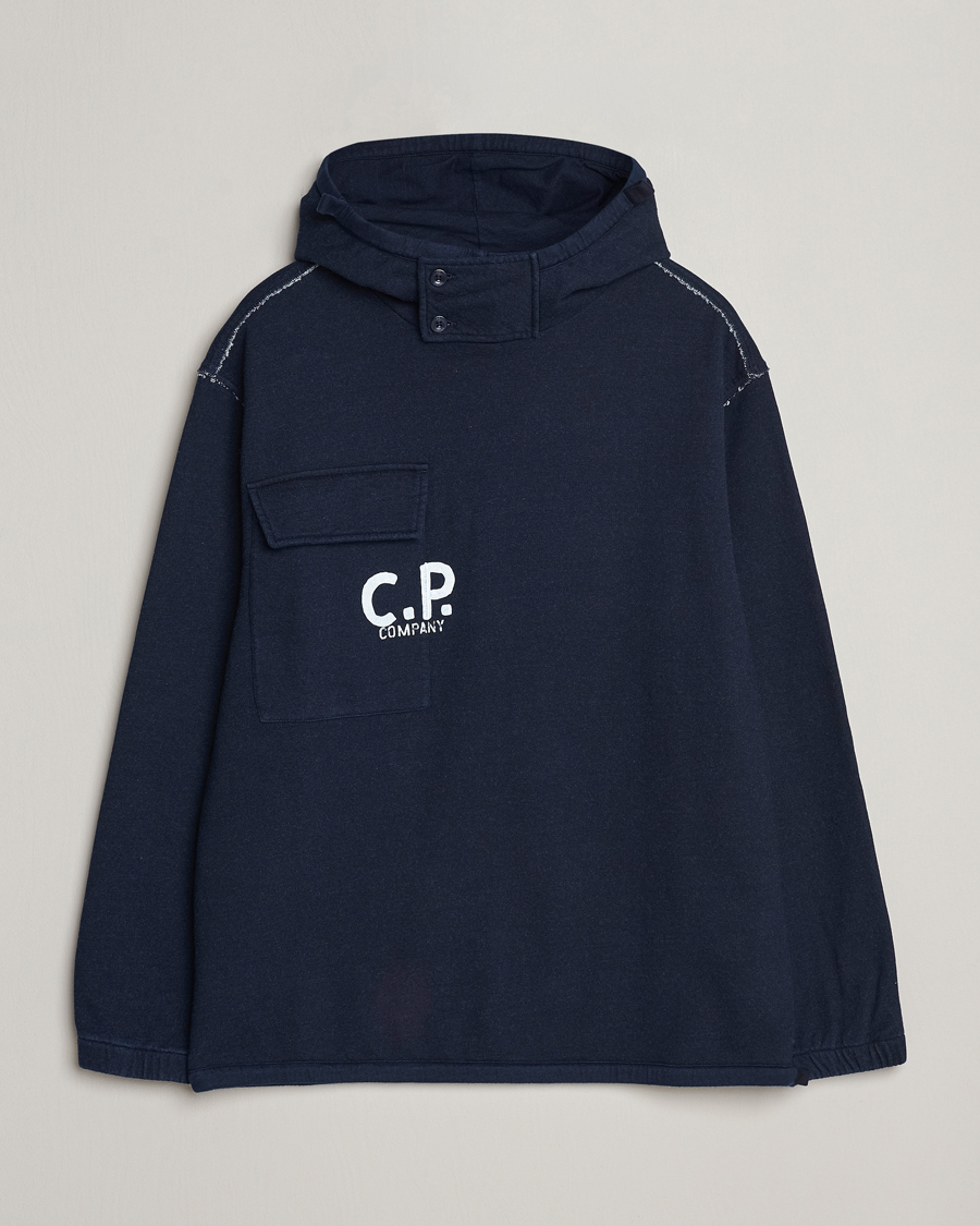 Herren | Pullover | C.P. Company | Washed Indigo Fleece Hooded Sweatshirt Navy