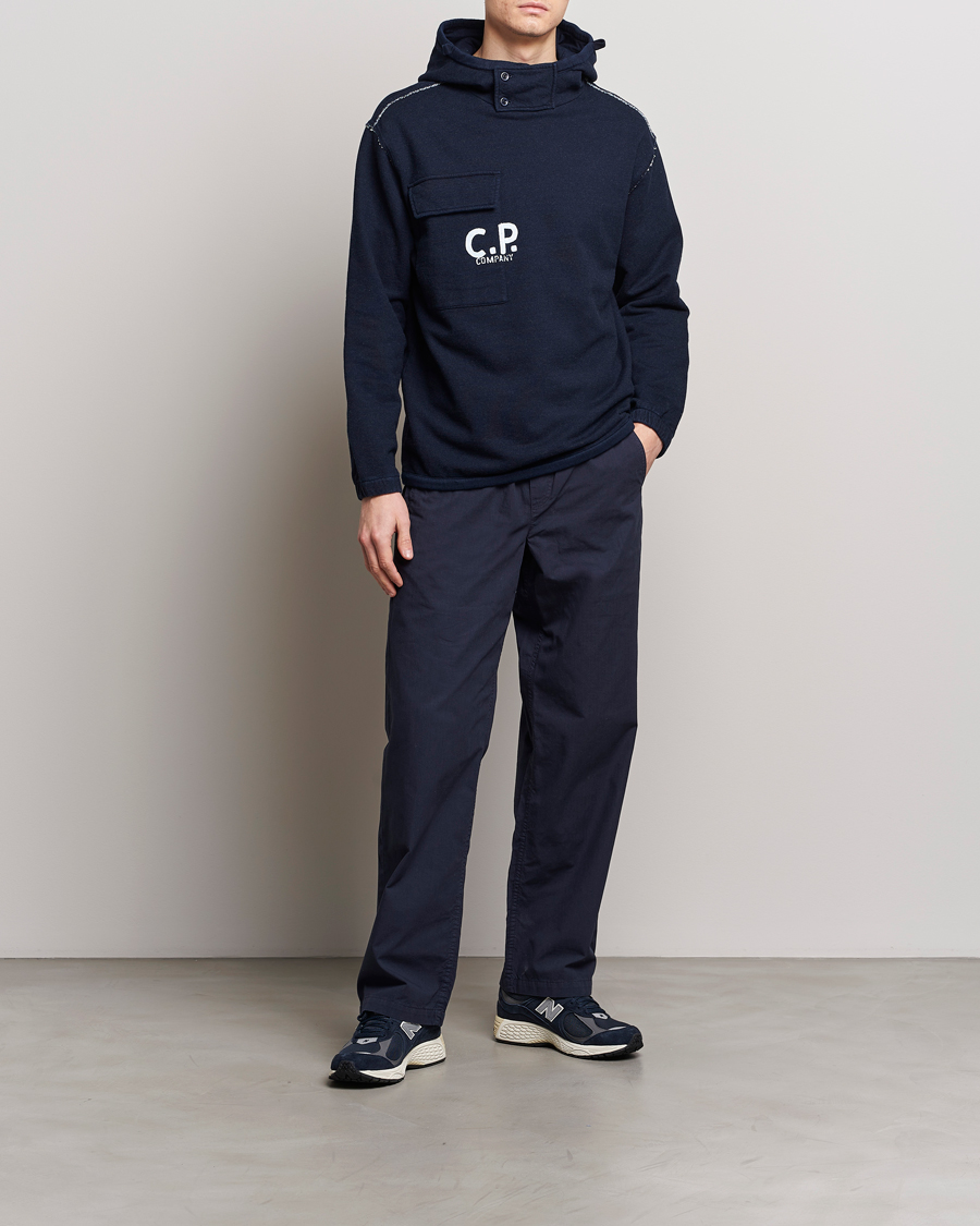 Herren | Pullover | C.P. Company | Washed Indigo Fleece Hooded Sweatshirt Navy