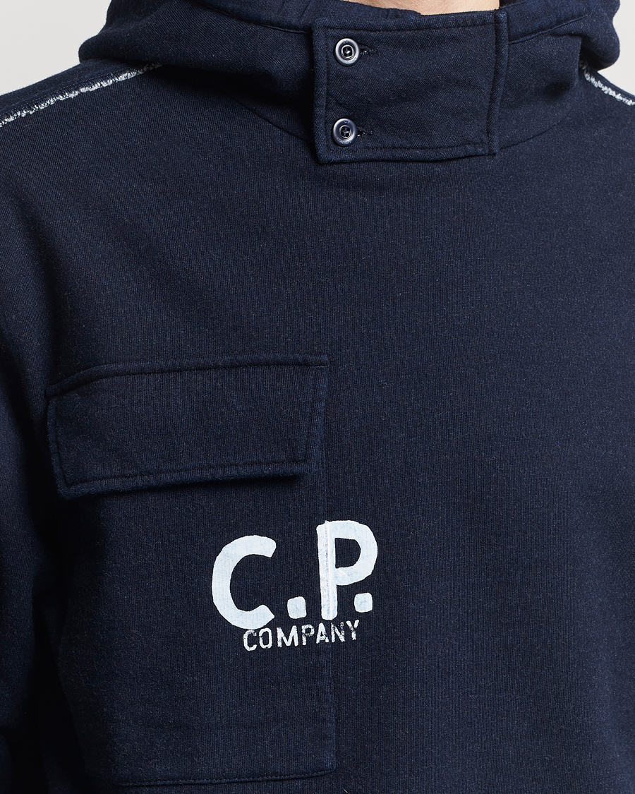 Herren | Pullover | C.P. Company | Washed Indigo Fleece Hooded Sweatshirt Navy