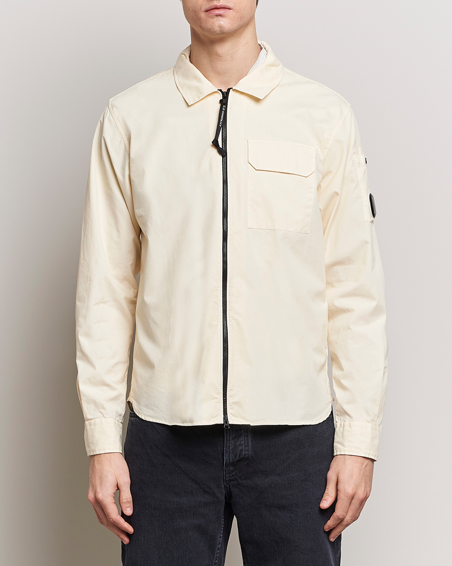 Herren | Hemden | C.P. Company | Garment Dyed Gabardine Zip Shirt Jacket Ecru