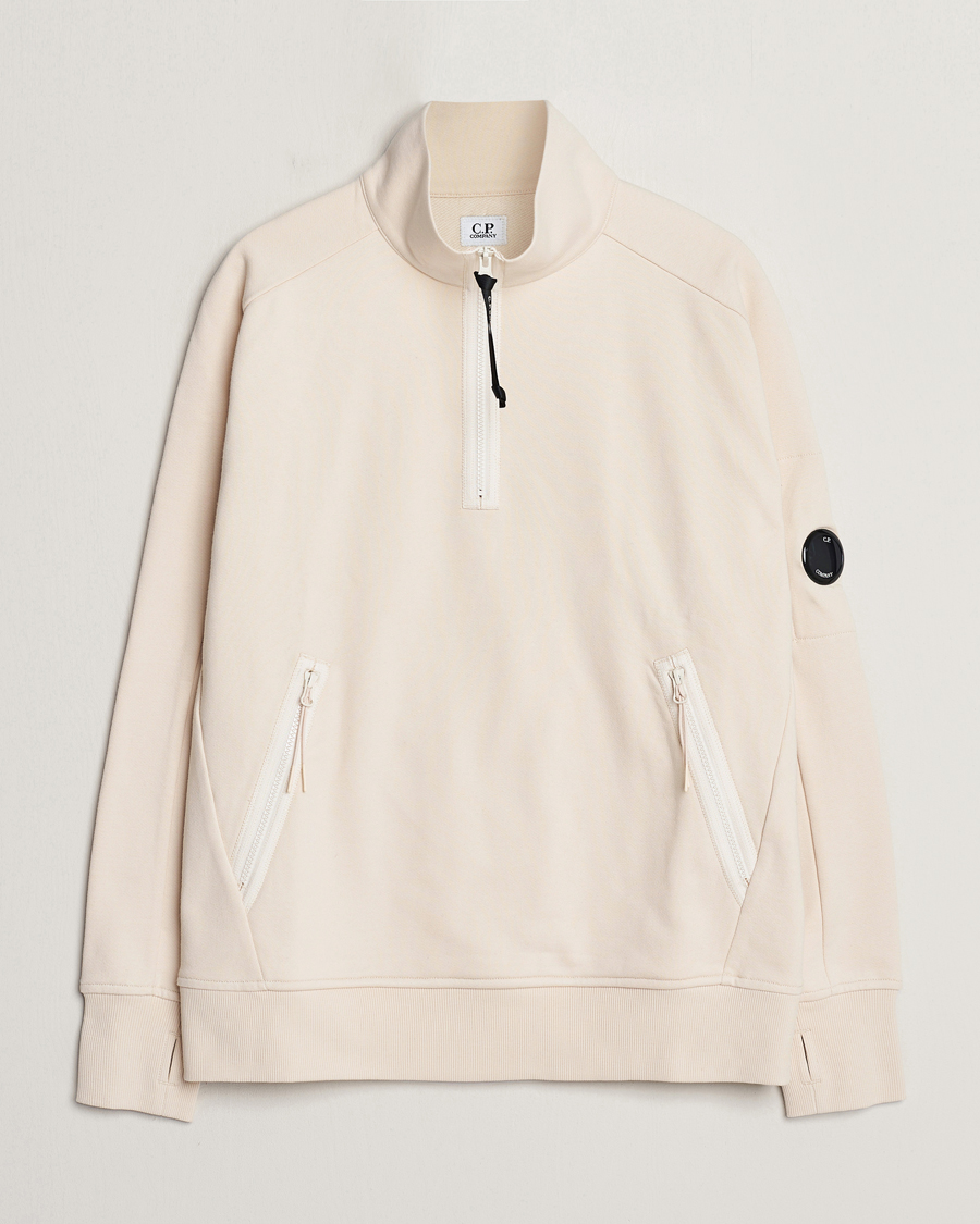 Herren | Pullover | C.P. Company | Diagonal Raised Fleece Half Zip Goggle Hoodie Ecru