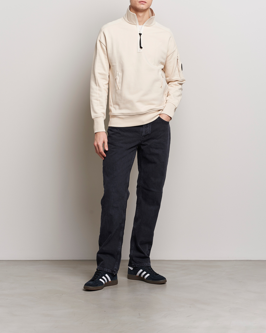 Herren | Pullover | C.P. Company | Diagonal Raised Fleece Half Zip Goggle Hoodie Ecru