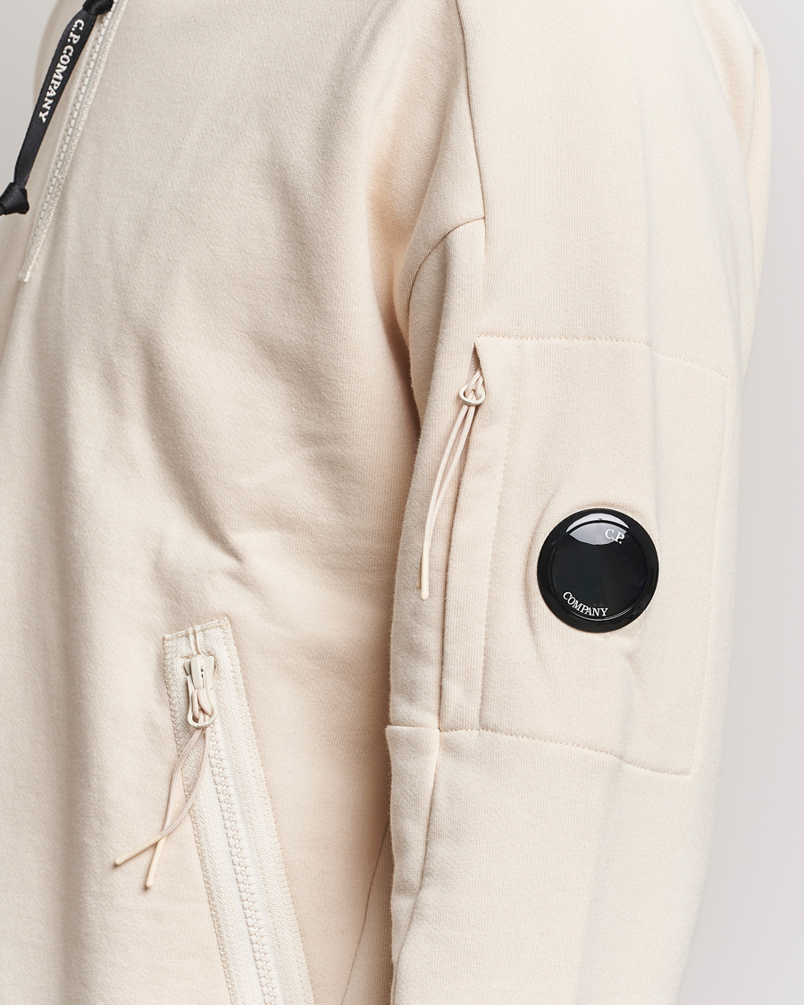Herren | Pullover | C.P. Company | Diagonal Raised Fleece Half Zip Goggle Hoodie Ecru