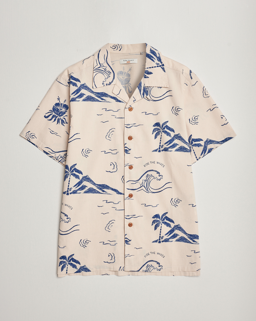 Herren | Hemden | Nudie Jeans | Arvid Printed Waves Hawaii Short Sleeve Shirt Ecru