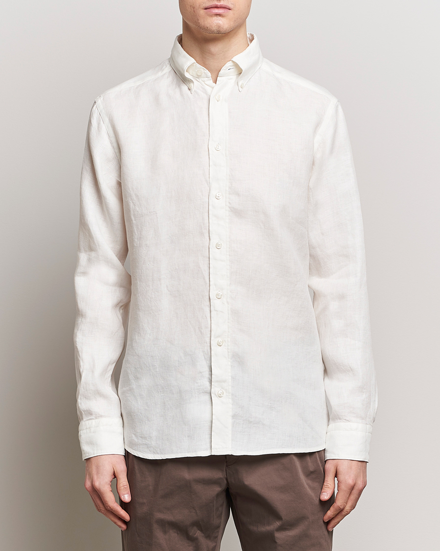 Herren | Leinenhemden | Eton | Slim Fit Linen Button Down Shirt White