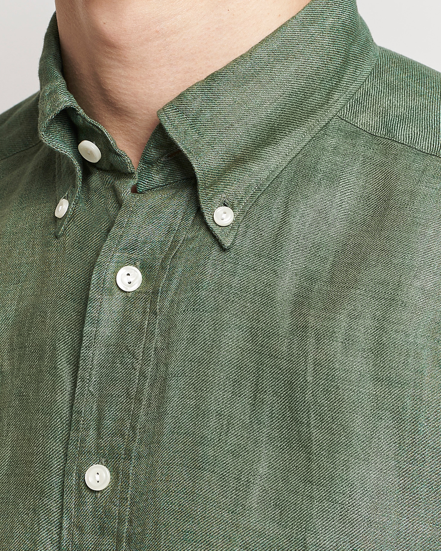 Herren | Hemden | Eton | Slim Fit Linen Button Down Shirt Dark Green