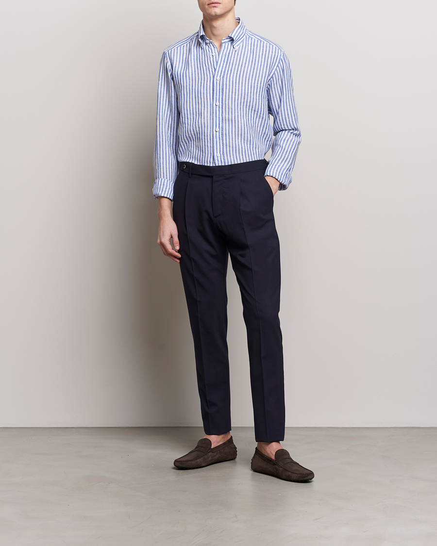 Herren | Hemden | Eton | Slim Fit Striped Linen Shirt Blue/White